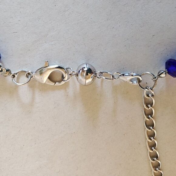 Natural Blue Lapis Beaded Teardrop Stone Necklace 15 inch Silver Accents - Picture 5 of 10